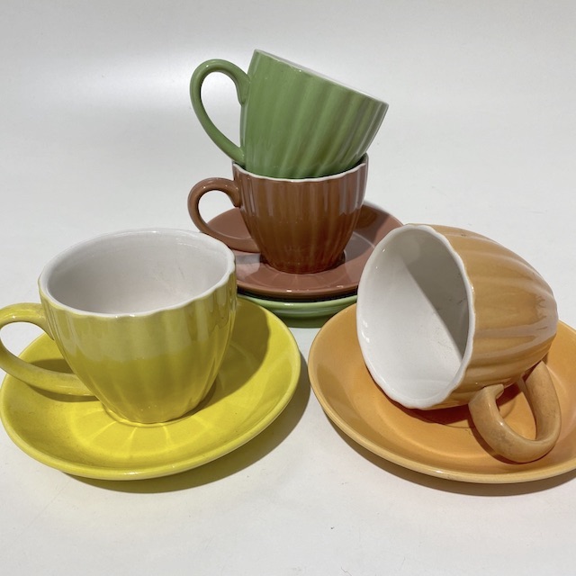 DINNERWARE, 1950s Cup and Saucer - Yellow Green Brown Orange